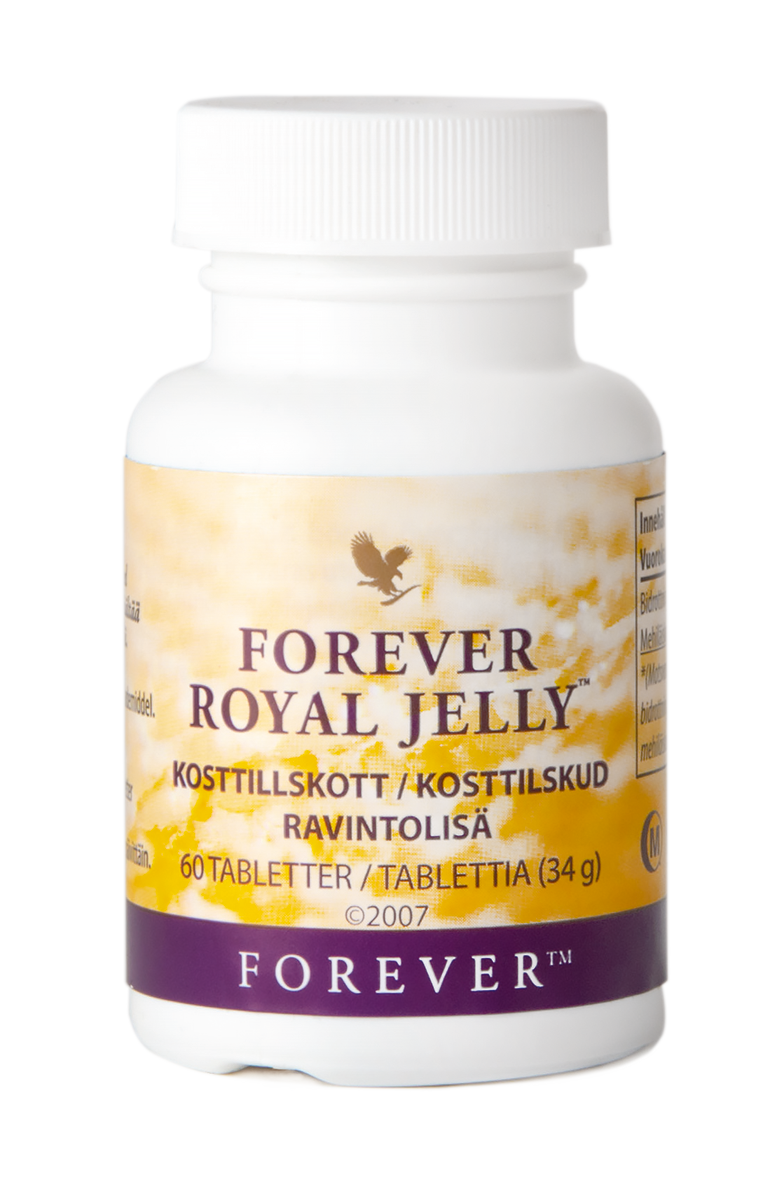 Bidrottninggelén Forever Royal Jelly har bl a vitamin B5 (pantotensyra) som bidrar till att minska trötthet och till normal mental prestationsförmåga.