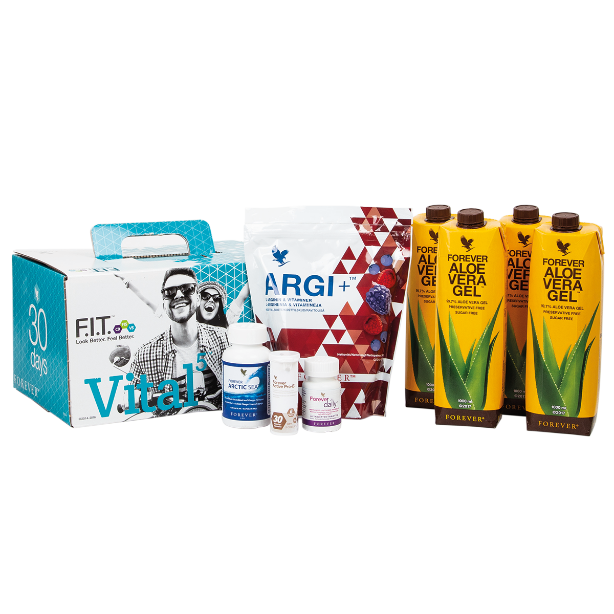Vital5 samlar våra 5 populäraste kosttillskott, innehåller bl.a. Forever Daily multivitamin, Forever Active Pro-B och Forever Acrtic Sea.